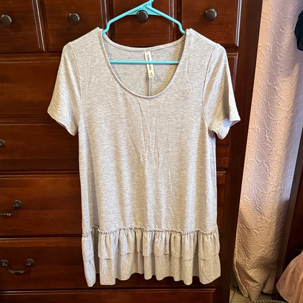 Gray Ruffle Hem Women's Top